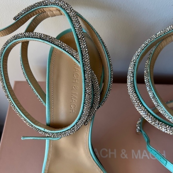 MACH & MACH Double Crystal Bow Square Toe Sandal Mint - Picture 8 of 14